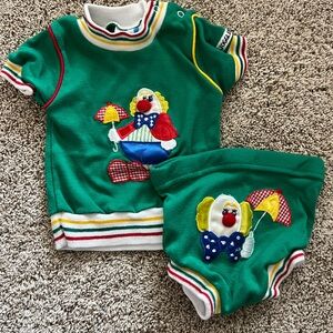Kids Clown Embroidered Green Matching Set